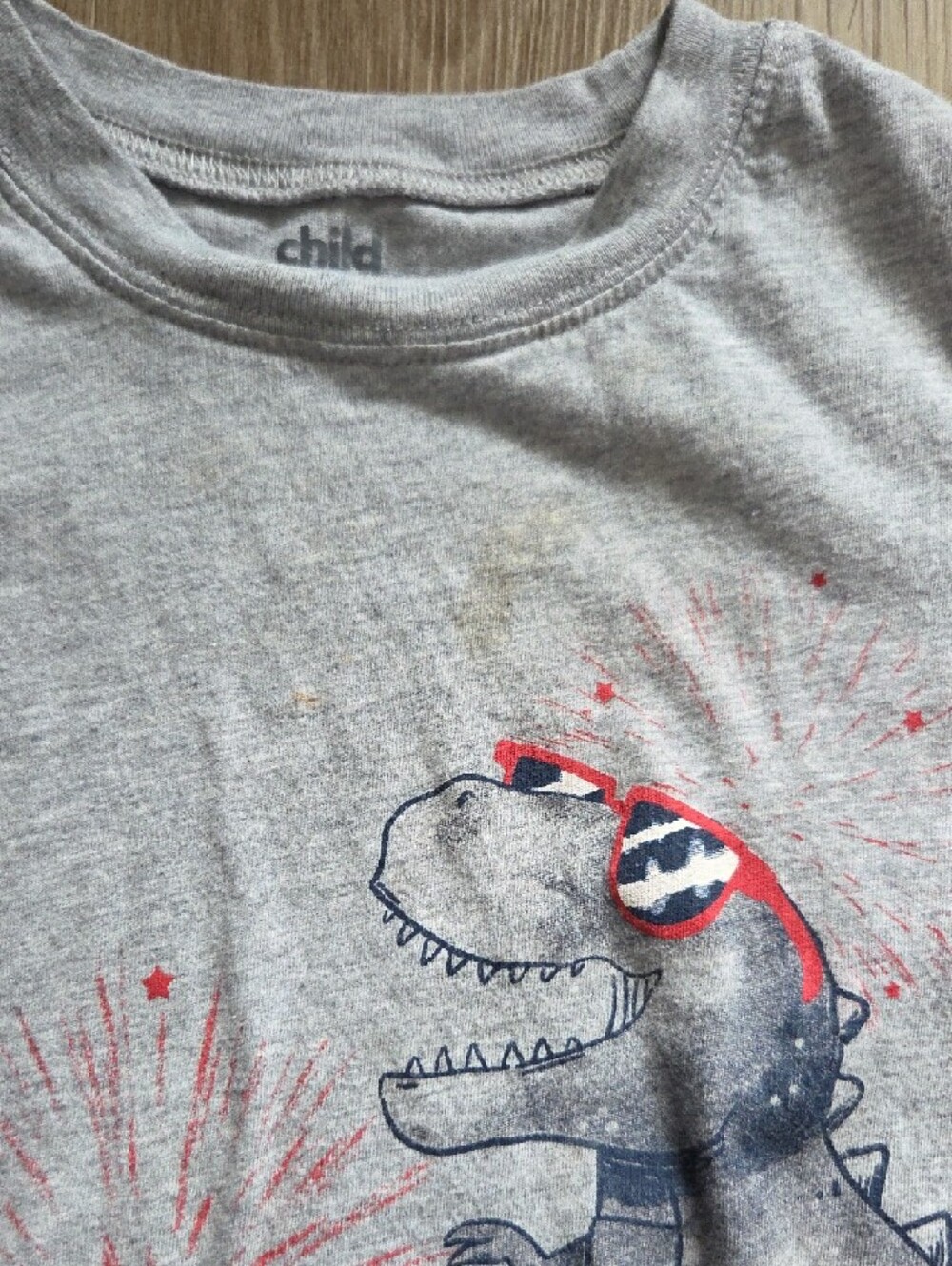 Carter's Light Gray Dino 4th Of July Graphic Tee with Red Accents - Picture 3 of 4